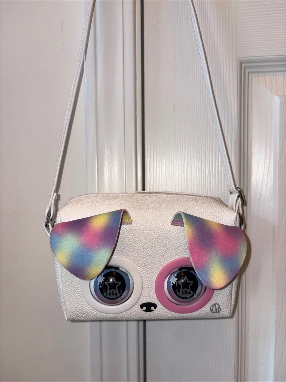 Kids White Puppy Crossbody Bag with Rainbow Ears